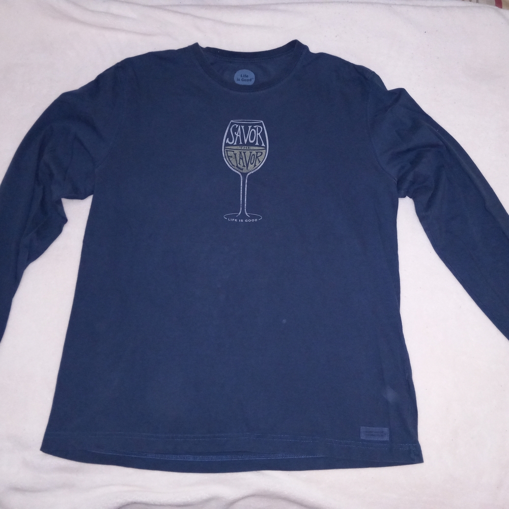 Life Is Good Navy Long Sleeve Tee with Wine Glass Design
